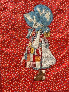 handmade vintage 1970s Holly Hobbie quilted blanket bedspread cover